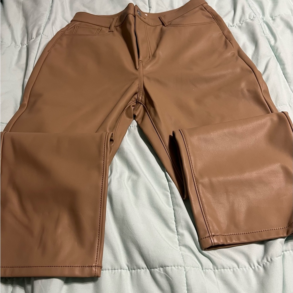 LOFT Camel Faux Leather Pants high  rise, crop size 10